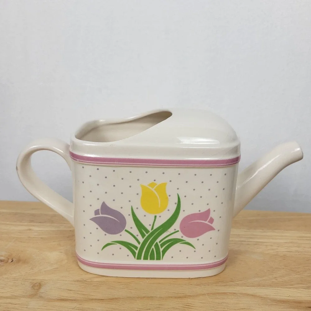 Vintage 1985 Teleflora Tulip Ceramic Watering Can Vase Grandmacore Shabby Chic